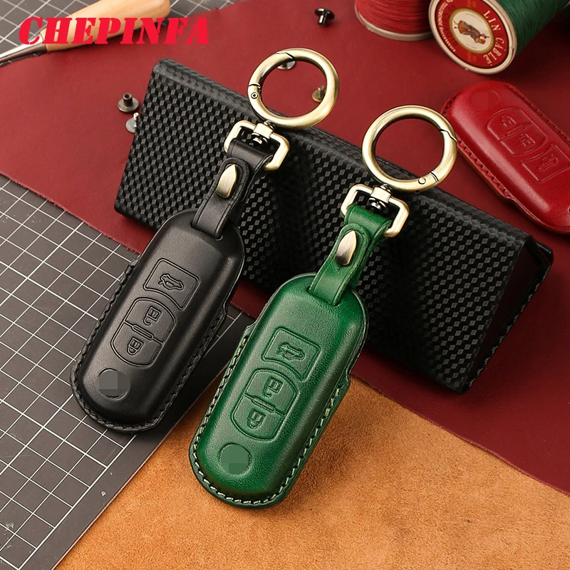 

CHEPINFA Leather Car Key Cover Case For Mazda 2 3 6 Axela Atenza CX-5 CX5 CX-7 CX-9 2014 2015 2016 up