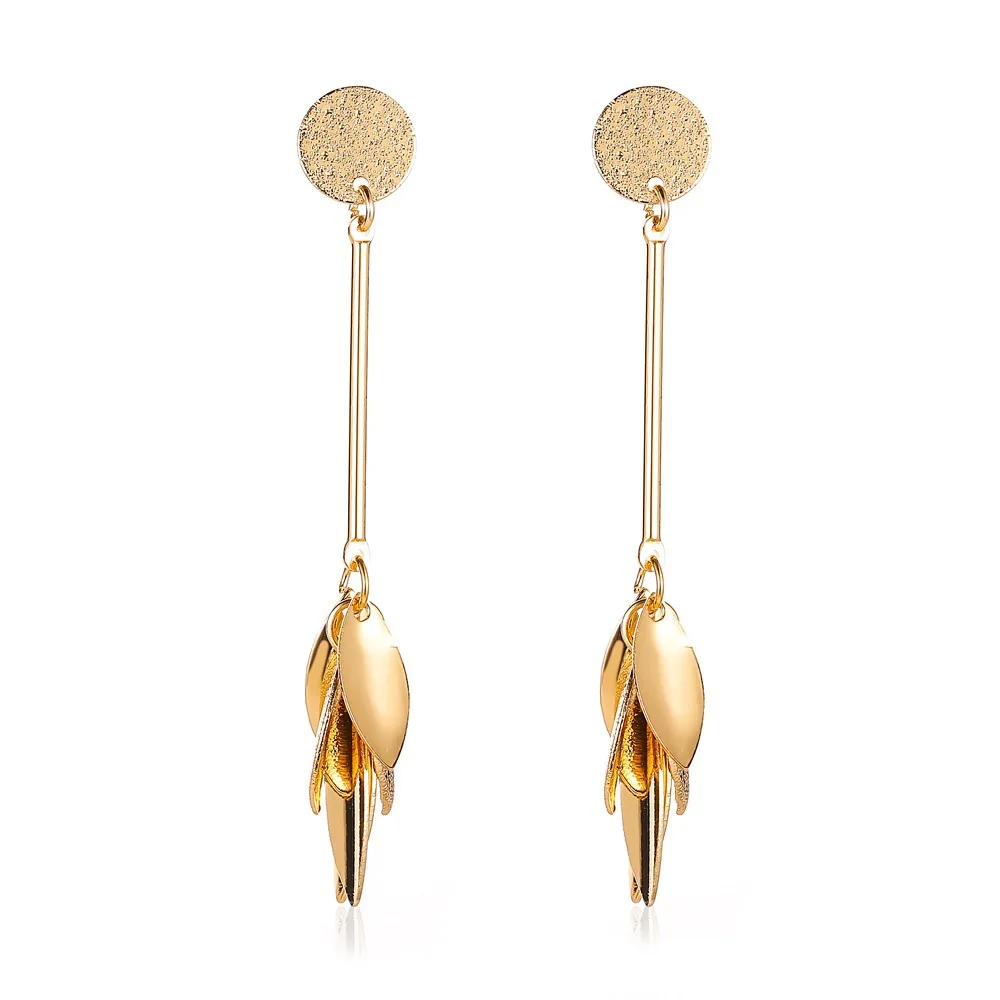 

SELEXIA Long Tassel Ear Stud Vintage Scrub Leaves Ear Pendant Cool Temperament All-match Earrings Ear Stud Female