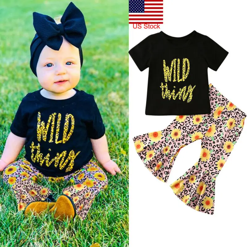 Комплект одежды из 2 предметов для маленьких девочек: футболка + расклешенные