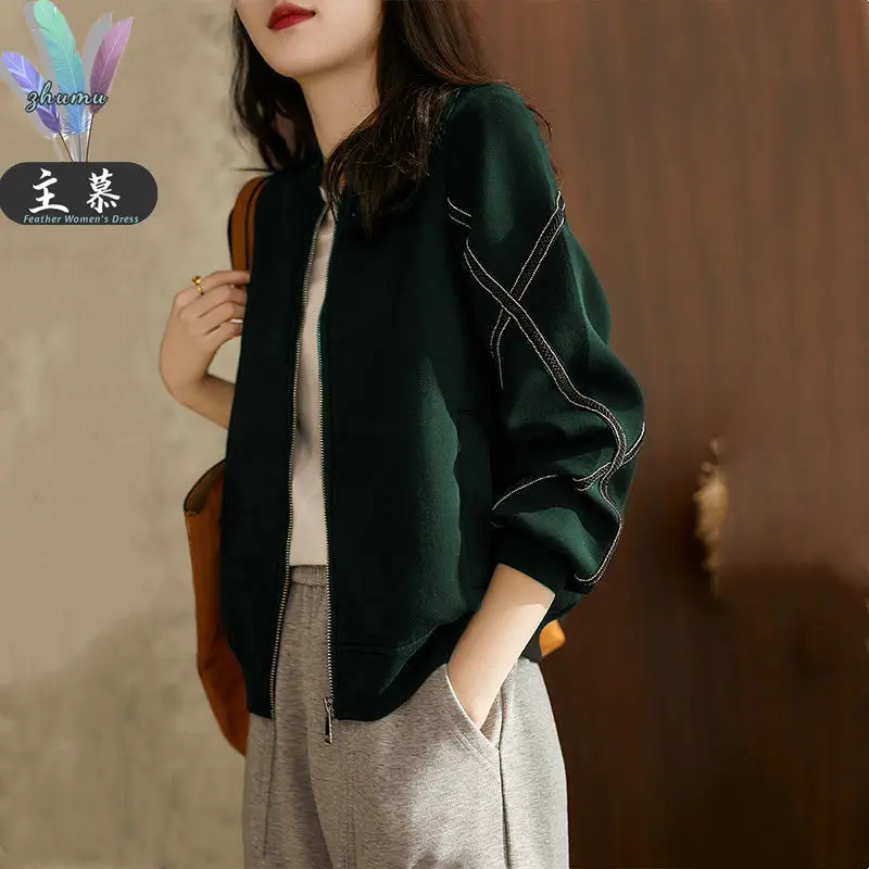 

Dark green collar jacket coat women's 2021 spring new foreign style cross coat