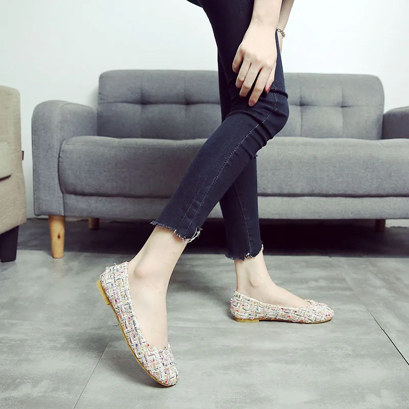 

Large Size Women Shoes Lady Weave Slip On Loafers Round Toe Flats Breathable Spring Autumn Woman Footwear Single Zapatos Mujer