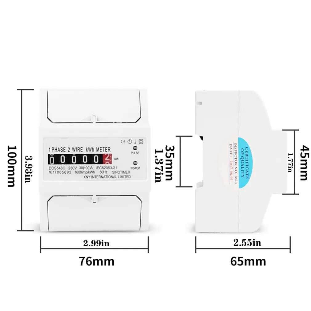 

Single Phase Two Wire Power Consumption Watt Energy Meter kWh 30(100)A 230V AC 50Hz Wattmeter Household Electric Din Rail Mount