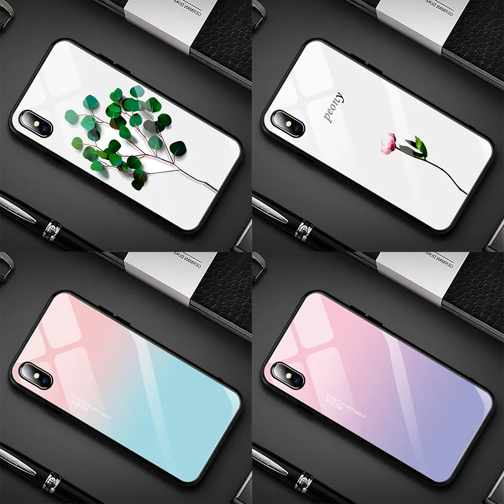 Роскошный окрашенный чехол из закаленного стекла для iphone 11 pro max x xr xs 8 7 6 6 S Вселенная Звездное Фламинго Луна цветочный узор мягкий край