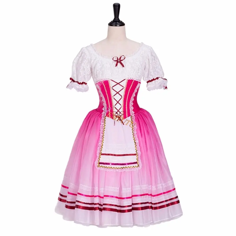 Профессиональное балетное длинное платье пачка Peasant Girl розовое белое