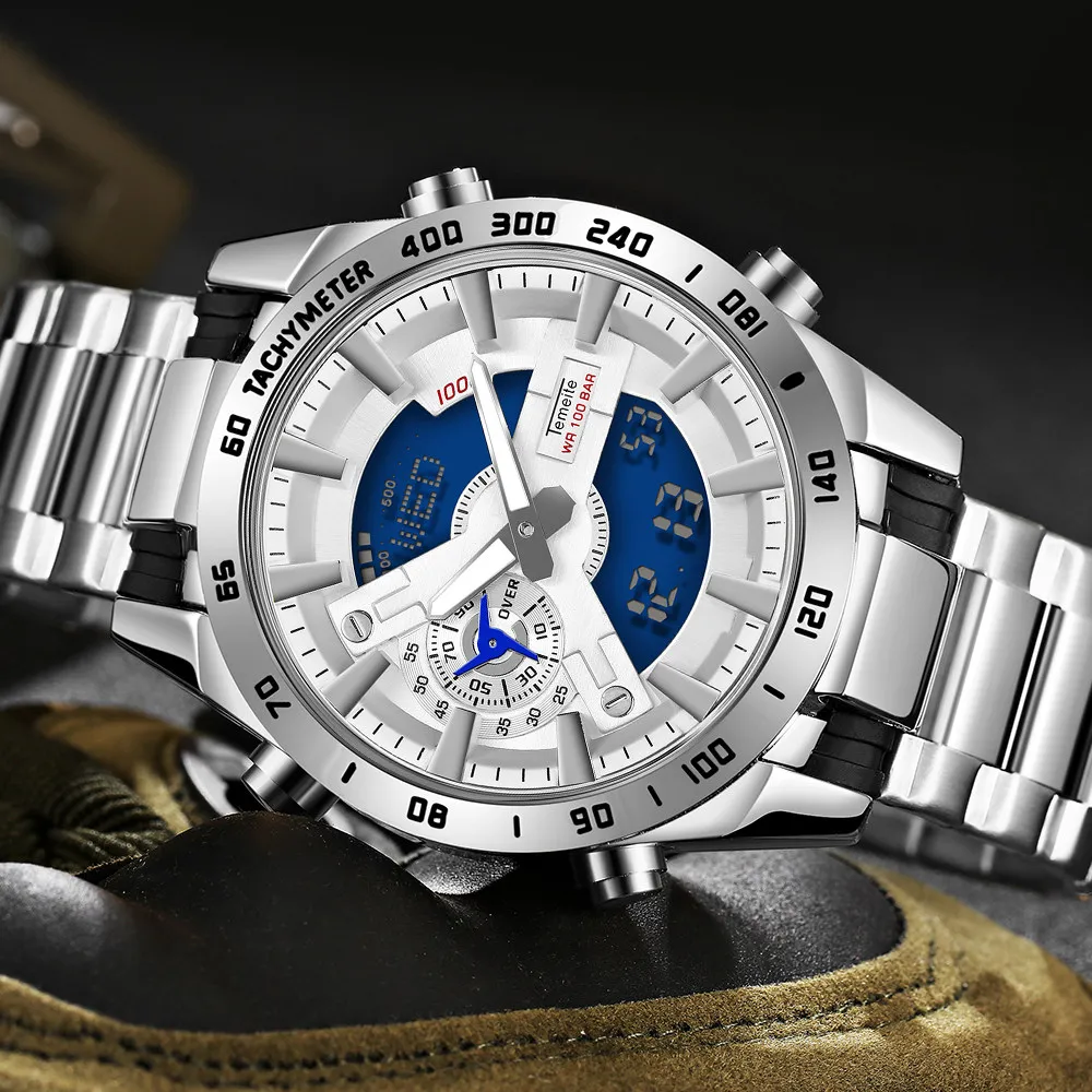 TEMEITE мужские часы лучший бренд класса люкс золотые мужской светодиодный двойной