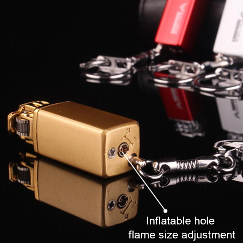 Ключница для зажигания сигары на бутановом газе, креативный мини-зажигалка, надутый металлический подвесной зажигалка для сигарет, подарочные ключевые цепочки.