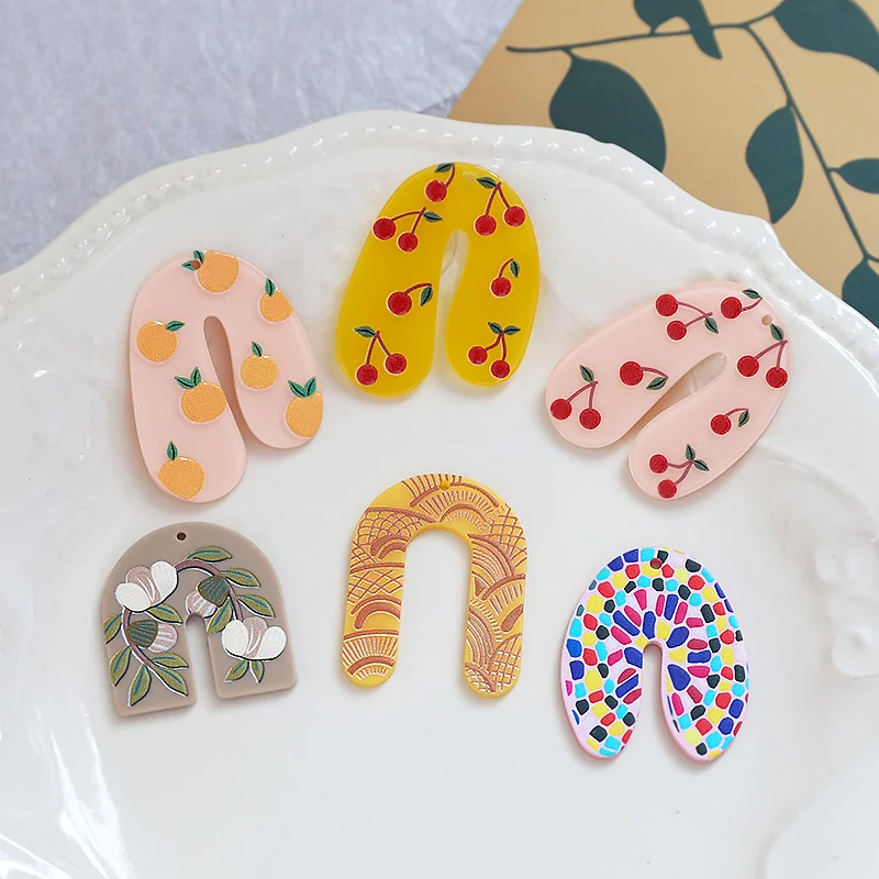 

6PCS/lot Girl Holiday Style Cherry Embossed U-shape Earrings Making Connectors DIY Pendant Jewelry Findings & Components Charms