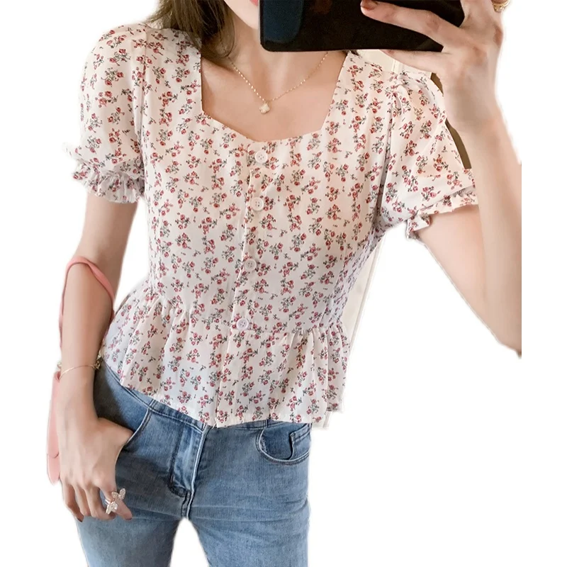 

women floral chiffon shirt female blouses 1196#