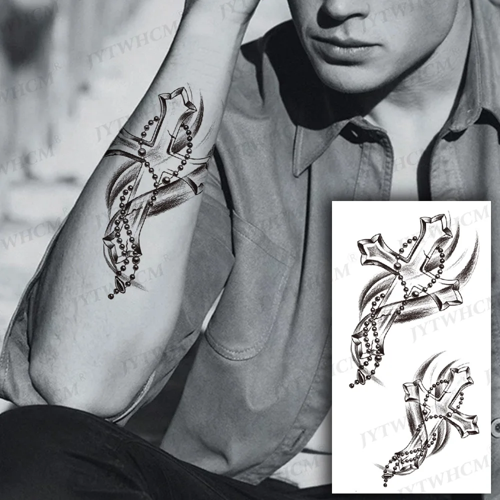 

Cross Totem Waterproof Temporary Tattoo Stickers Fake Rose Flower Tattoo Sleeves Flash Tattoos Neck Hand Back For Girls Men