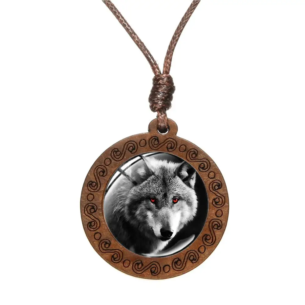 Цепочка с деревянной подвеской длинное ожерелье в стиле панк изображением