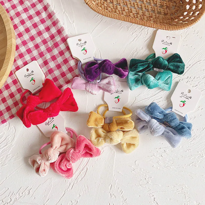 

2pcs Velvet Bow Hair Rope Girl Korean Sweet Color Gradient Color Hair Rope French Elegant Candy Color Children Hair Ring