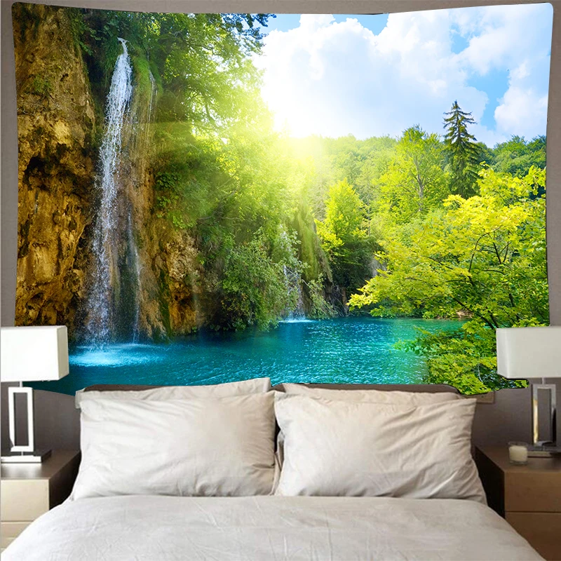 Горный скручивающийся лес озеро пейзаж дешевый гобелен искусство