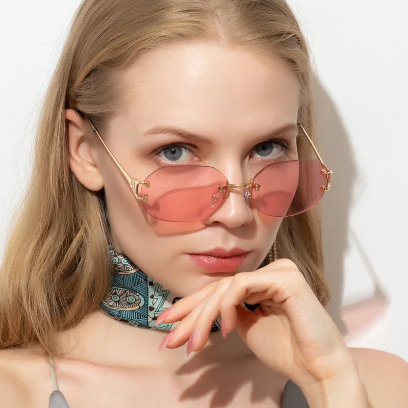 

2020 Vintage Rimless Oval Sunglasses Women Luxury Brand Designer Sun Glasses Fashion Classic Sunglasses Women/Men Oculos De Sol