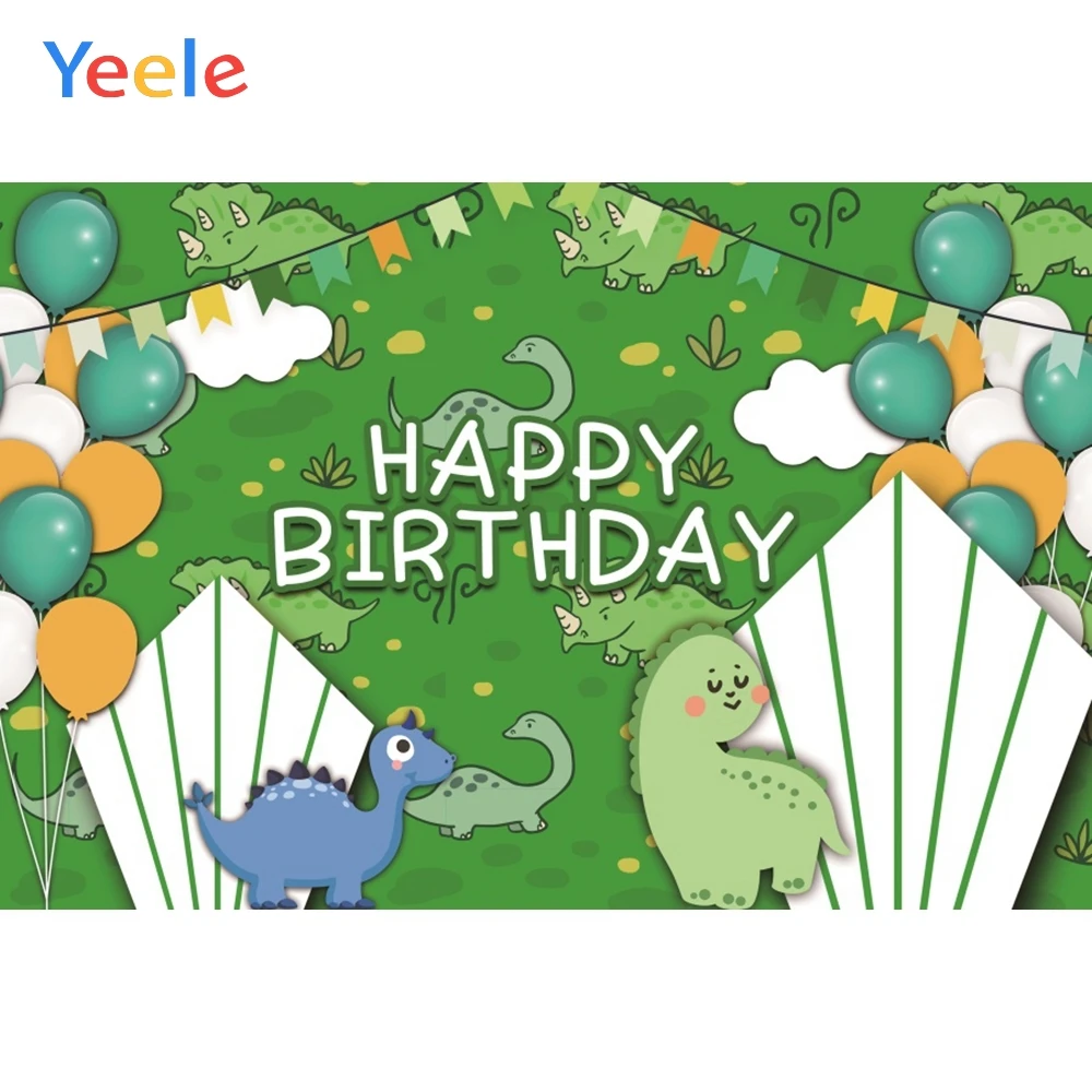 Фоны для фотосъемки Yeele с изображением воздушных шаров мультяшного динозавра