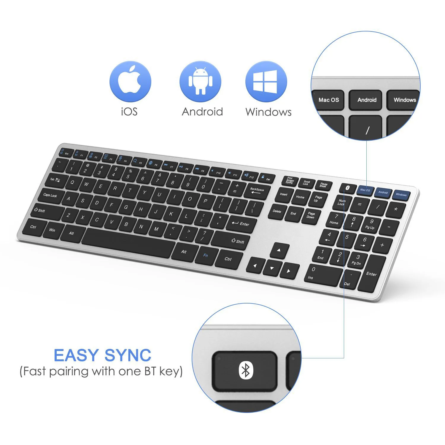 SeenDa Bluetooth keyboard Full-Size Wireless Keyboard for Ipad Laptop Table 109-button multi-pairing | Компьютеры и офис