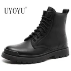 Популярные мужские зимние ботинки UYOYU из натуральной кожи для мотоциклистов, Нескользящие мужские армейские ботинки в стиле милитари, 37-48