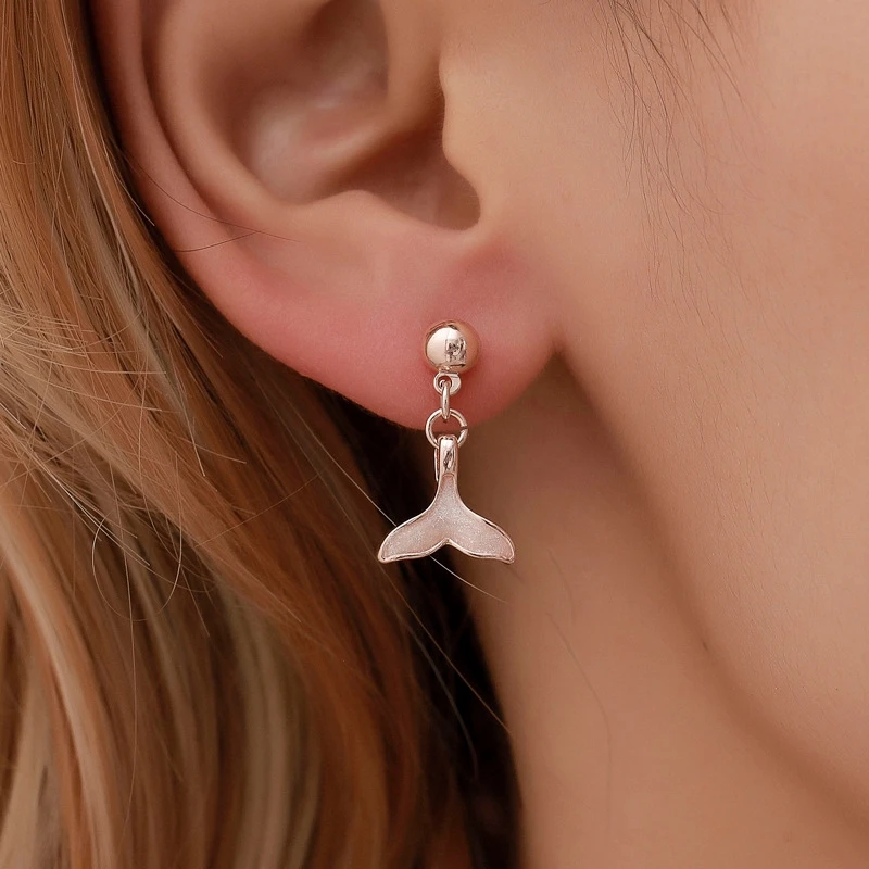 1 Pair Elegant Mermaid Tail Dangle Earrings Ins Trendy Dolphin Fishtail S925 Silver Drop Earring Charm Fashion Jewelry Gifts 1 pair cute resin whale funny earrings dangle earring women gifts drop earrings fashion jewelry
