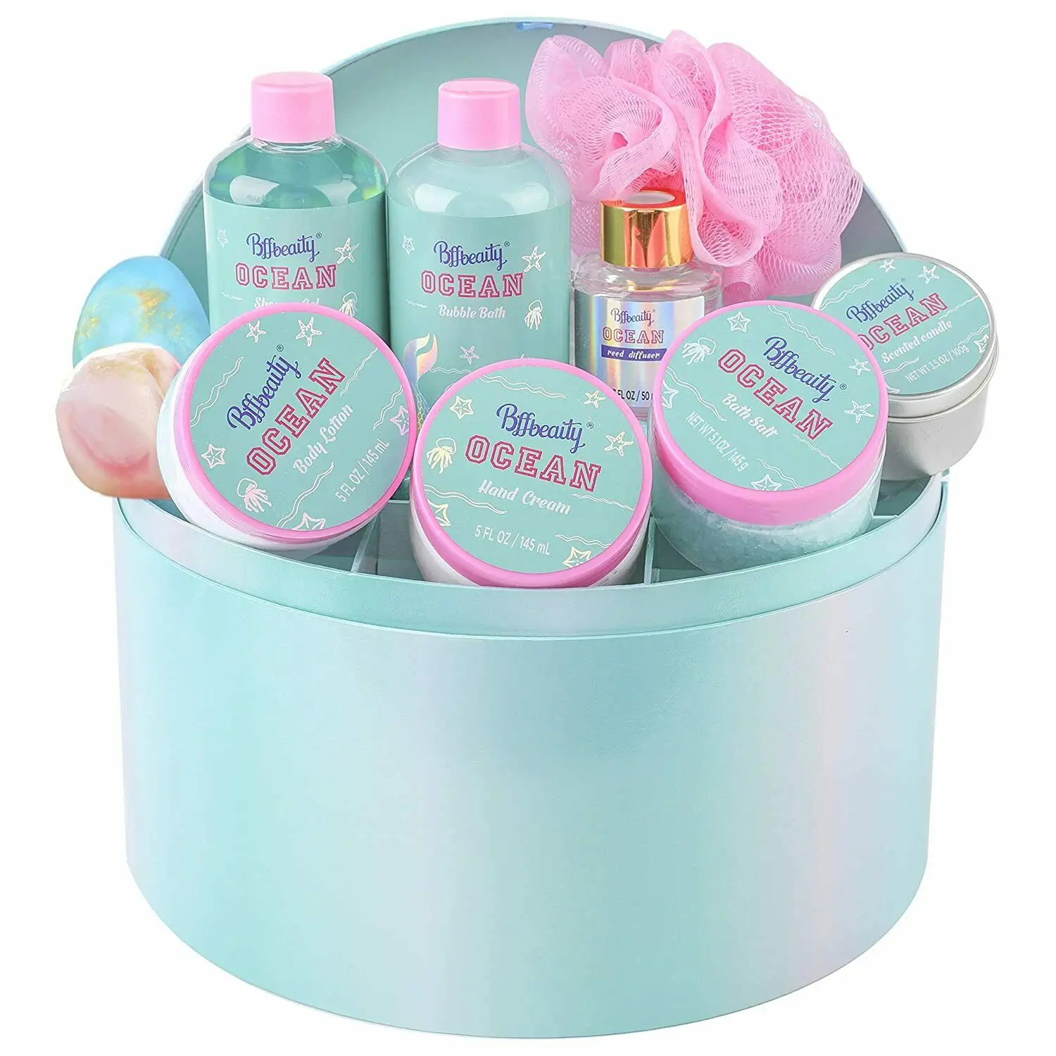 Refreshing Ocean Scent Spa Gift Basket, 11pcs Bath & Body Set for Women, Gift Set for Her, with Jewelery Box