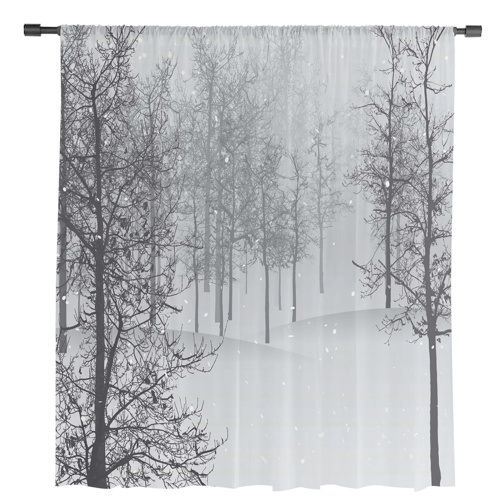 árvores de inverno neve cenário tule cortinas para sala estar quarto moderno voile cortina cozinha chiffon sheer cortinas