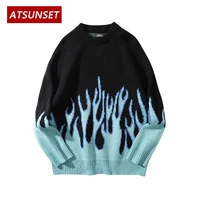 atsunset flame print simplicity sweater hip hop streetwear vintage style harajuku knitting pullover tops