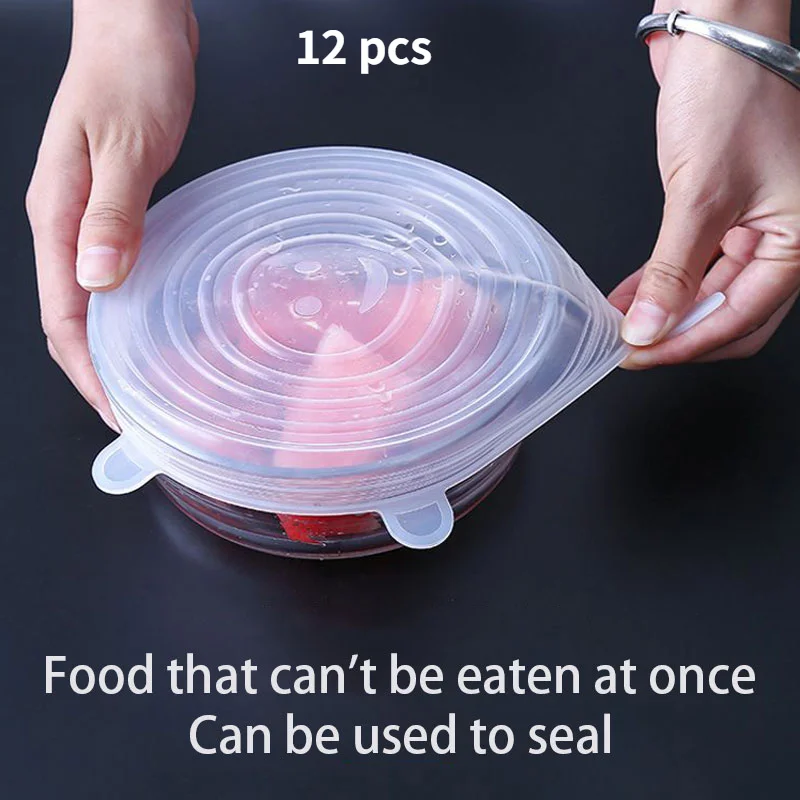

12pcs/set Silicone Cling Filmmultifunctional Stretchable Universal Fresh-keeping Cover Freezer Microwave Sealed Cling