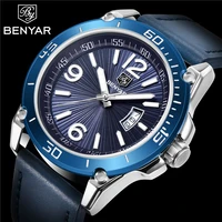 benyar design 2021 new top brand luxury men quartz watches high quality leather multi function waterproof calendar clock montre