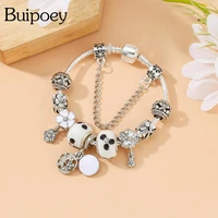 buipoey white flower charm bracelets for women original dragonfly butterfly flower beaded silver color bracelet bangle jewelry