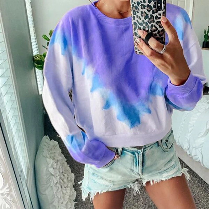 

2019 Women Autumn Winter Long Sleeve O Neck Loose Gradient Printed Sweatshirt Female Plus Size S-5XL Casual Sweatshirt SJ3875M