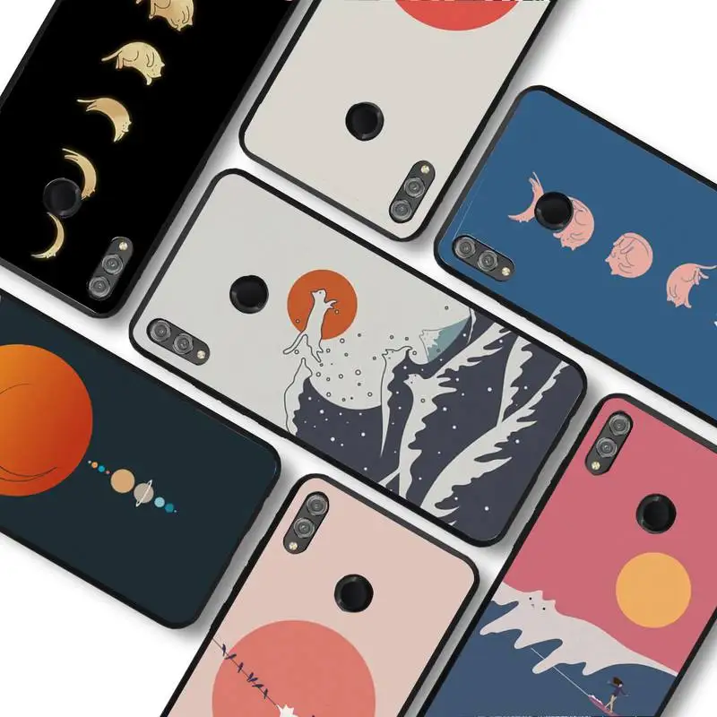 

Abstract Art Cat Mount Fuji Japan Landscape Phone Case For Huawei honor10Lite 10i 20 8x 10 Funda for Honor9lite 9xpro Back Coque