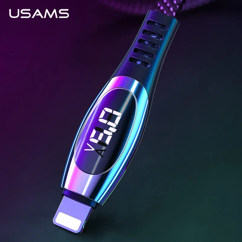 USAMS 2 м кабель для iphone X XS Max XR 8 7 6 6s plus SE 5S светодиодный дисплей кабель 2A кабель передачи данных для быстрой зарядки для iphone Кабель зарядного устройства