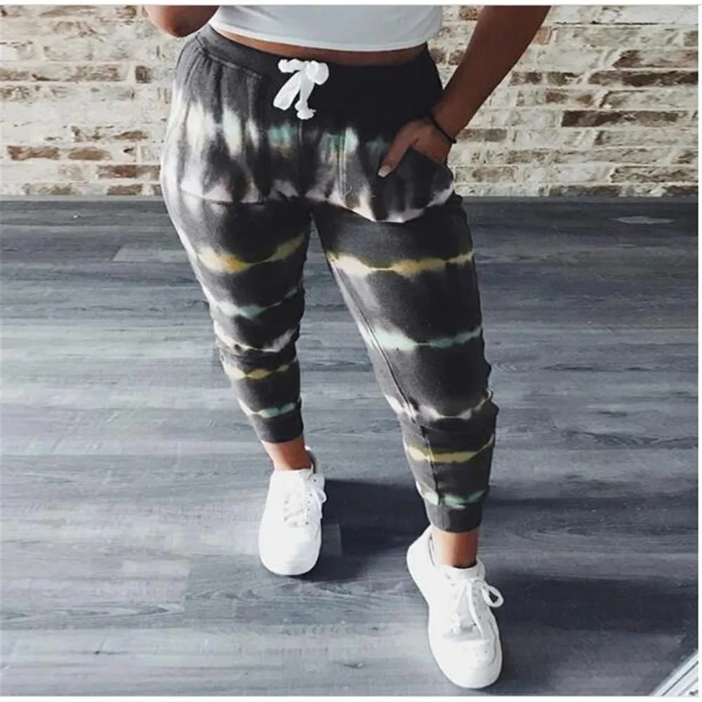 Женские спортивные штаны на шнуровке повседневные длинные с принтом красителя в