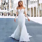 Женское кружевное свадебное платье с юбкой-годе, платье с открытыми плечами, аппликацией и длинными рукавами, свадебное платье в стиле бохо, 2020