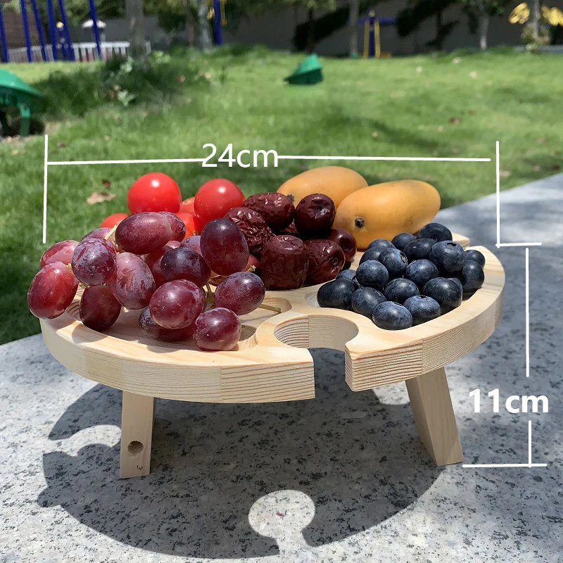 

Outdoor Wine Table Mini Solid Wood Round Folding Picnic-table Portable Wooden With Glass Holder Furniture Party Travel Low Table