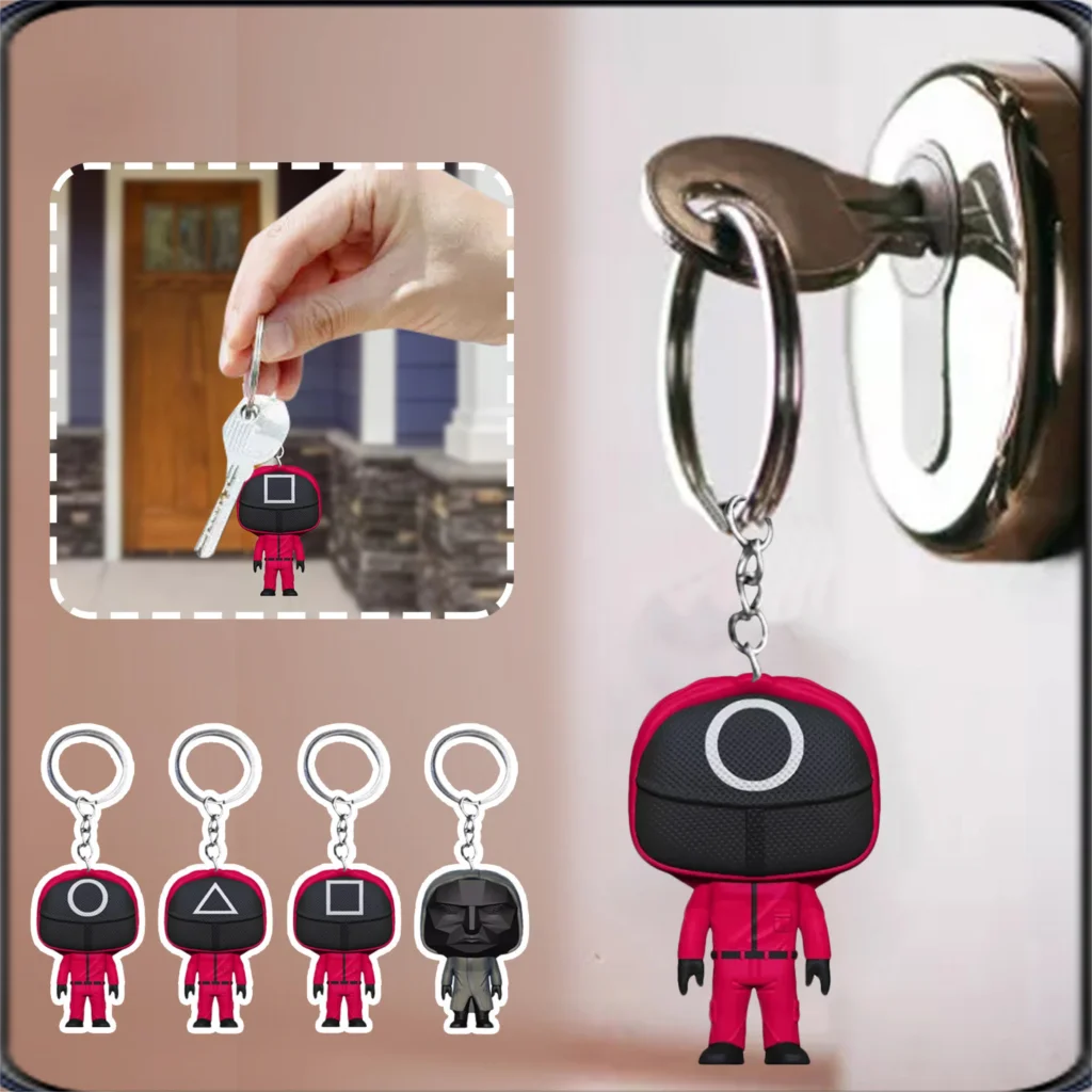 

Squid Game Keychain Soldier Triangle Series Creative Charms 3d Mini Doll Figurine Key Ring Car Backpack Pendant Gift Ornament