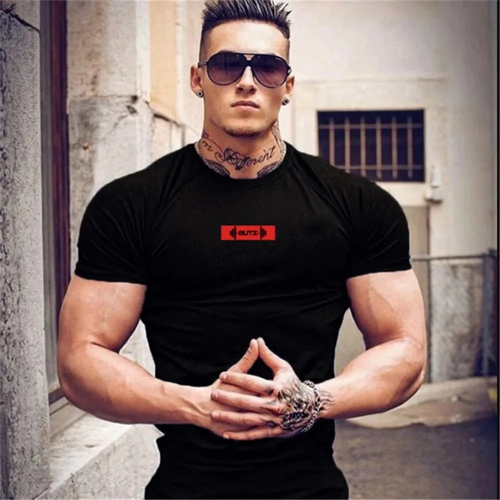 

2021 new Brand Men T shirt bodybuilding fitness mens tops cotton leisure gyms singlets Cotton Short Sleeve tight fashion Tshirt