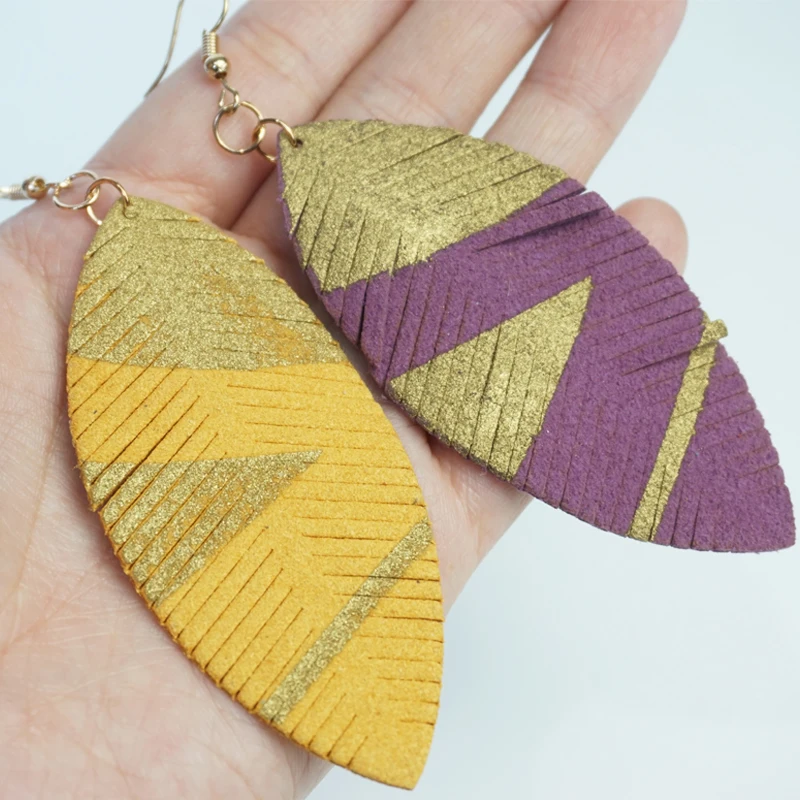 Cpop новые модные висячие серьги с перьями для женщин желтым зеленым листом