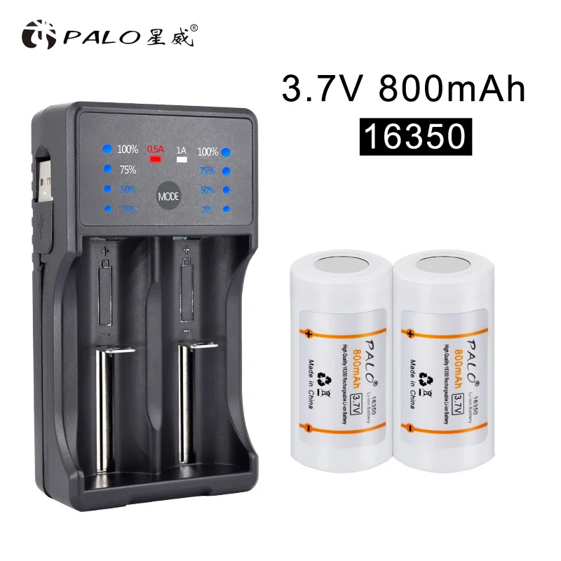 PALO 16340 аккумулятор 800 мАч 3 7 В литий ионный 16340/16350 аккумуляторы с зарядным