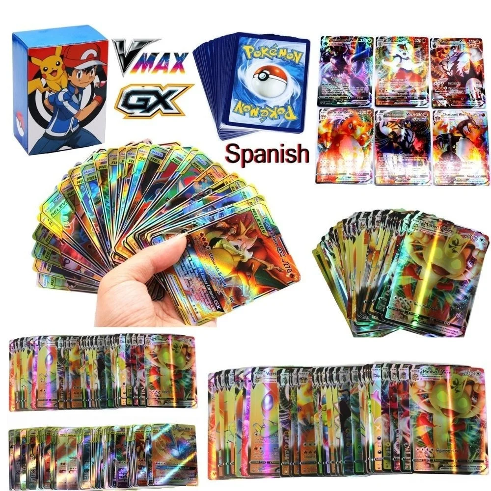 

Карты Pokemon V VMAX EX GX MEGA TAG TEAM EX игровые боевые карты, 50-100 шт., Испанская версия