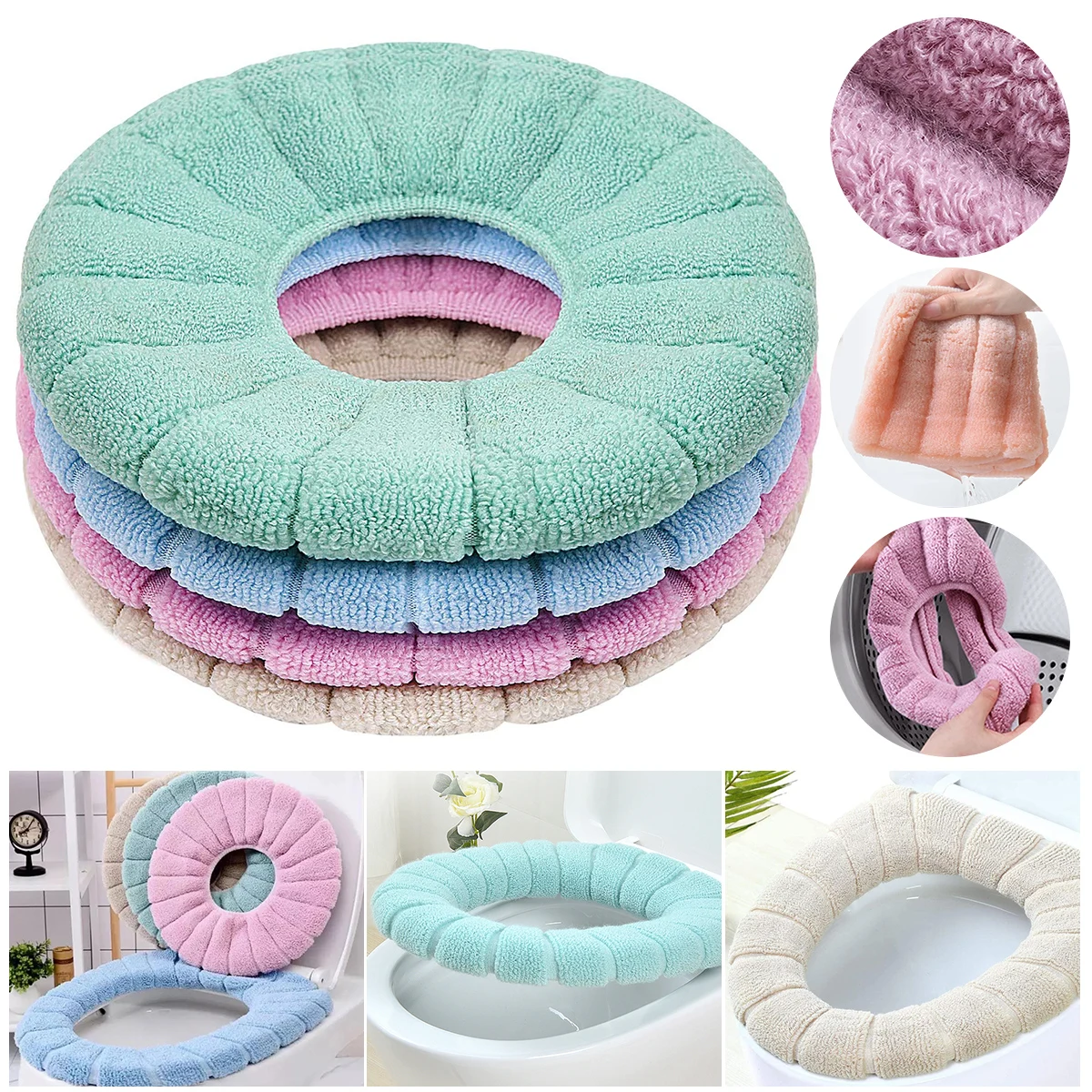 

Toilet Seat Cover Pad Winter Soft Warmer Stretchable Washable Closestool Mat O-Shaped Cushioned Lid Cover Bathroom Accessories