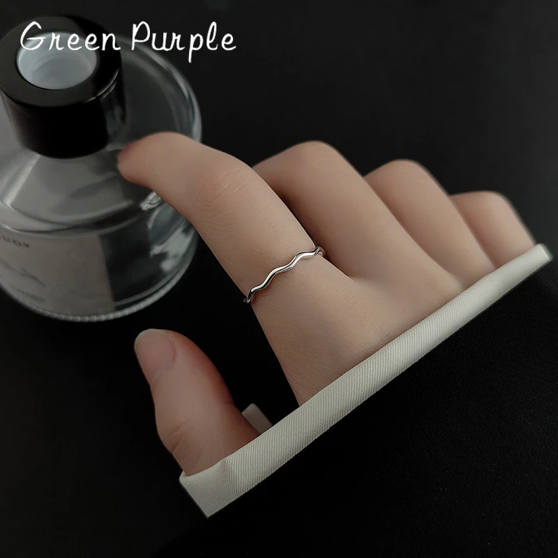 

GREEN PURPLE 100% Genuine 925 Sterling Silver Classic Stackable Vintage Wave Finger Ring For Women Anniversary Jewelry Gift