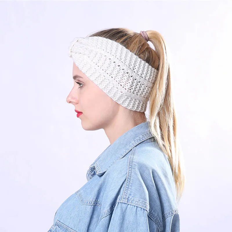 Calymel Fashion Women Solid Knit Wool Headband Earmuffs Warm Woolen Crochet Turban Handmade Wide HeadWrap |