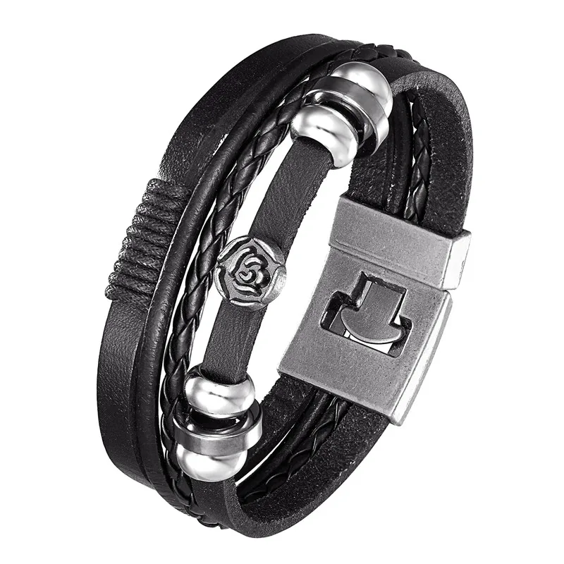 Модный Мужской винтажный кожаный браслет в стиле панк многослойный Плетеный
