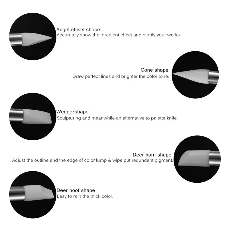 5 шт Мягкий силиконовый дизайн ногтей штамп Ручка кисти комплект резьба ремесло