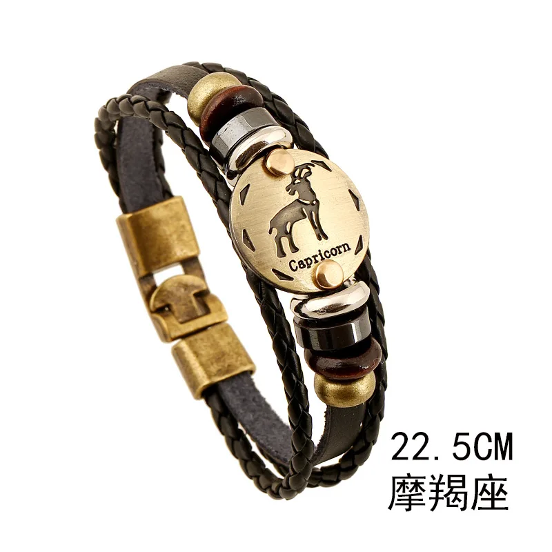 

New Couple Popular Personality Twelve Constellation Cowhide Simple Multi-layer Retro Woven Leather Bracelet