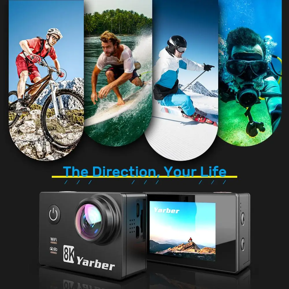 Спортивная Экшн-камера Yarber 8K Wi-Fi 4K 60fps велосипедный шлем s 40 м Водонепроницаемая