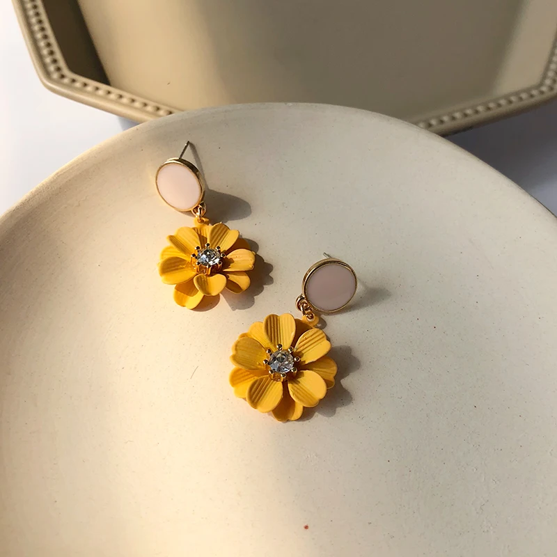 

S92 needle Fairy Jewelry Flower Drop Earrings Spring Summer Style Yellow Dangle Earrings For Women Jewelry Party Wedding Gifts