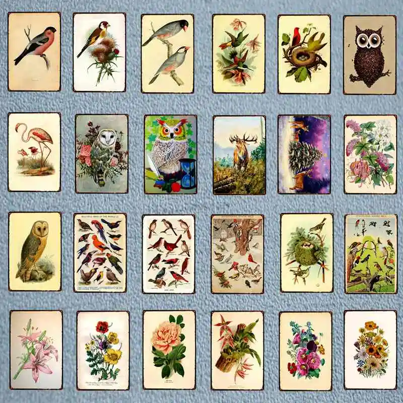 

Bird Flower Elk Hunting Plaque Metal Tin Sign Vintage Shabby Chi For Wall Poster Bar Art Home Decor Plate DU-3520A