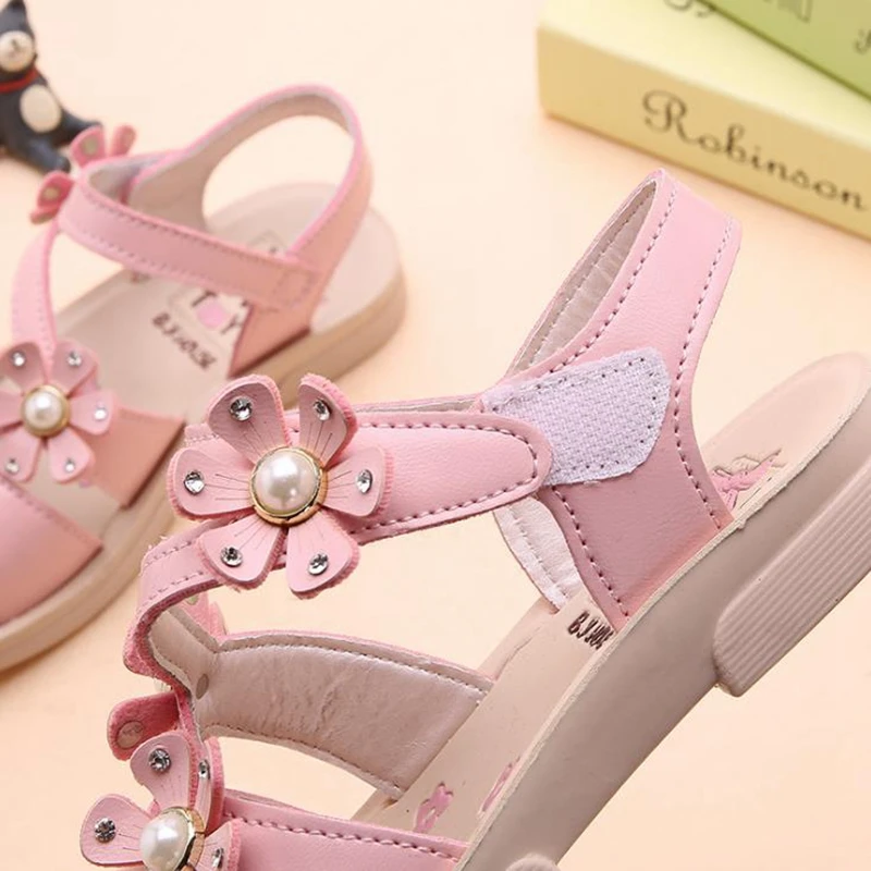 Сандалии из натуральной кожи для девочек босоножки принцессы с цветами обувь
