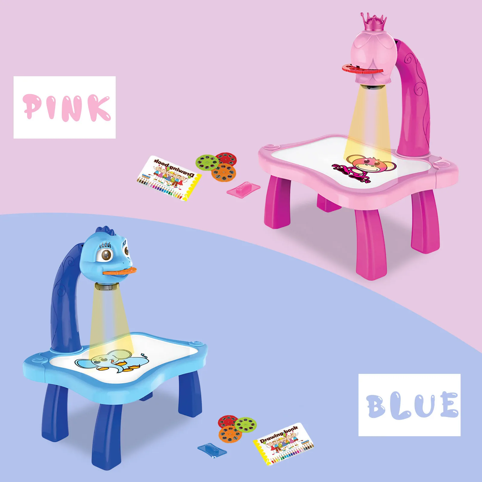 

Kids Learning Painting Table With Light Music Smart Projector Toy Children Educational Interactive Tool Drawing Table Desk Gift