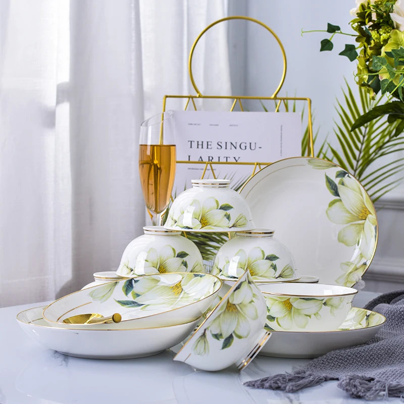 

Bowl and dish set ten bowls ten plates Jingdezhen household rice bowl ceramic bowl plate small soup bowl single eating bowl